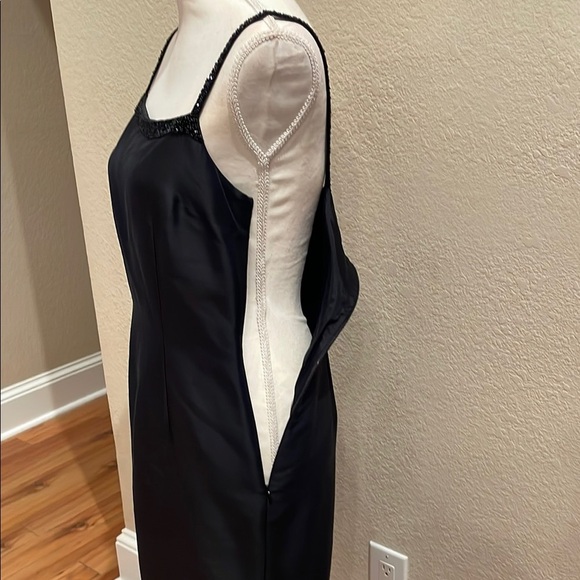 Vintage Silk Voltre Nom Black Sheath Dress with Beaded Neckline and Straps - Picture 3 of 7